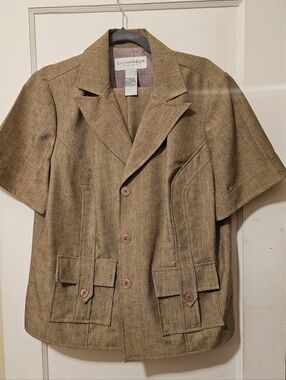 Sag Harbor Short-Sleeve Linen-Blend Pantsuit in Brown